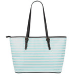 White And Cyan Striped Pattern Print Leather Tote Bag