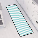 White And Cyan Striped Pattern Print Long Kitchen Mat