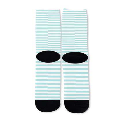 White And Cyan Striped Pattern Print Long Socks