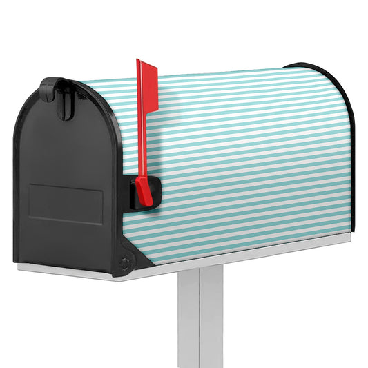 White And Cyan Striped Pattern Print Mailbox Cover