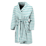 White And Cyan Striped Pattern Print Men's Bathrobe