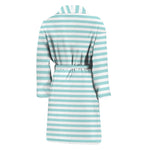 White And Cyan Striped Pattern Print Men's Bathrobe
