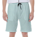 White And Cyan Striped Pattern Print Men's Beach Shorts