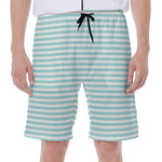 White And Cyan Striped Pattern Print Men's Beach Shorts