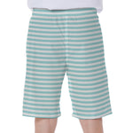 White And Cyan Striped Pattern Print Men's Beach Shorts