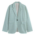 White And Cyan Striped Pattern Print Men's Blazer
