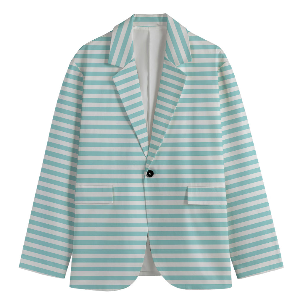 White And Cyan Striped Pattern Print Men's Blazer
