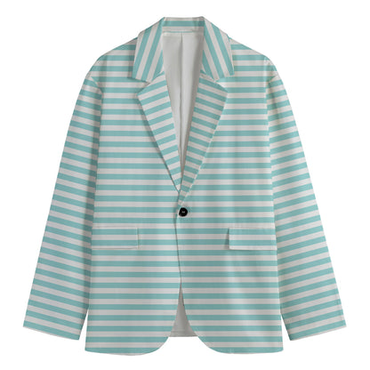White And Cyan Striped Pattern Print Men's Blazer