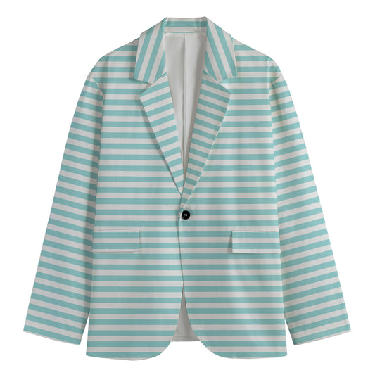 White And Cyan Striped Pattern Print Men's Blazer