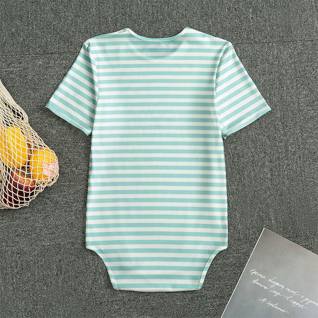 White And Cyan Striped Pattern Print Men's Bodysuit
