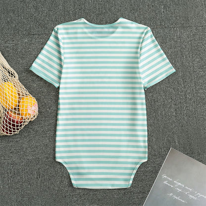 White And Cyan Striped Pattern Print Men's Bodysuit