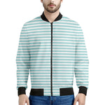 White And Cyan Striped Pattern Print Men's Bomber Jacket