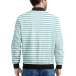 White And Cyan Striped Pattern Print Men's Bomber Jacket