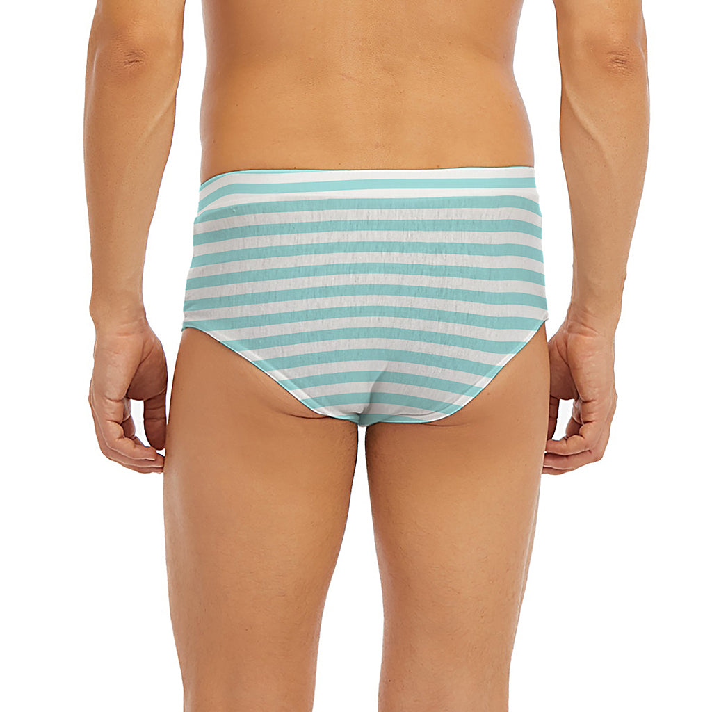 White And Cyan Striped Pattern Print Men's Briefs