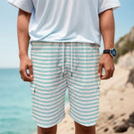 White And Cyan Striped Pattern Print Men's Cargo Shorts