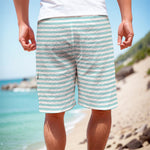 White And Cyan Striped Pattern Print Men's Cargo Shorts