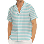 White And Cyan Striped Pattern Print Men's Deep V-Neck Shirt