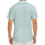 White And Cyan Striped Pattern Print Men's Deep V-Neck Shirt