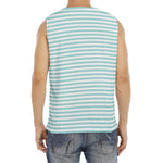 White And Cyan Striped Pattern Print Men's Fitness Tank Top