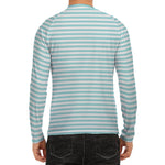 White And Cyan Striped Pattern Print Men's Long Sleeve Rash Guard