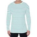 White And Cyan Striped Pattern Print Men's Long Sleeve T-Shirt