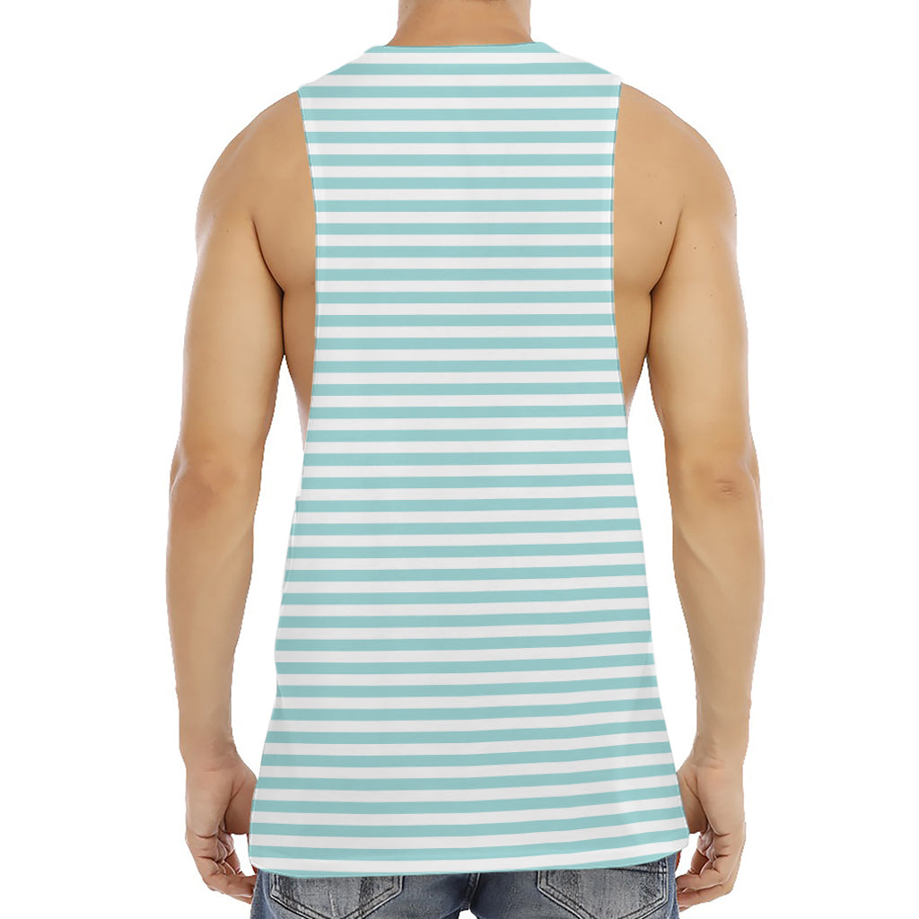 White And Cyan Striped Pattern Print Men's Muscle Tank Top