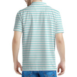 White And Cyan Striped Pattern Print Men's Polo Shirt