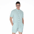 White And Cyan Striped Pattern Print Men's Romper