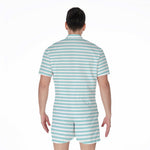 White And Cyan Striped Pattern Print Men's Rompers