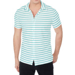 White And Cyan Striped Pattern Print Men's Shirt