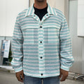 White And Cyan Striped Pattern Print Men's Shirt Jacket