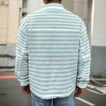 White And Cyan Striped Pattern Print Men's Shirt Jacket
