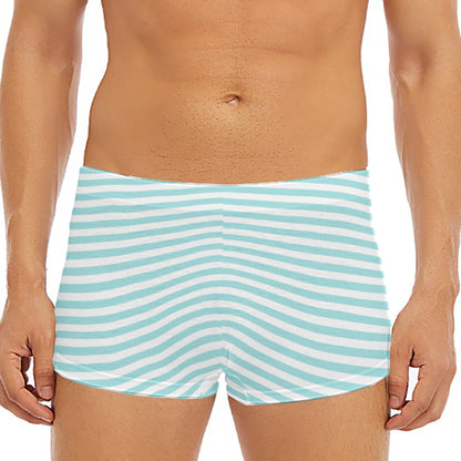 White And Cyan Striped Pattern Print Men's Short Boxer Briefs