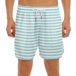 White And Cyan Striped Pattern Print Men's Split Running Shorts