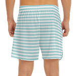 White And Cyan Striped Pattern Print Men's Split Running Shorts