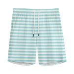 White And Cyan Striped Pattern Print Men's Sports Shorts