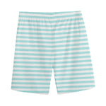 White And Cyan Striped Pattern Print Men's Sports Shorts