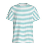 White And Cyan Striped Pattern Print Men's Sports T-Shirt