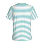 White And Cyan Striped Pattern Print Men's Sports T-Shirt
