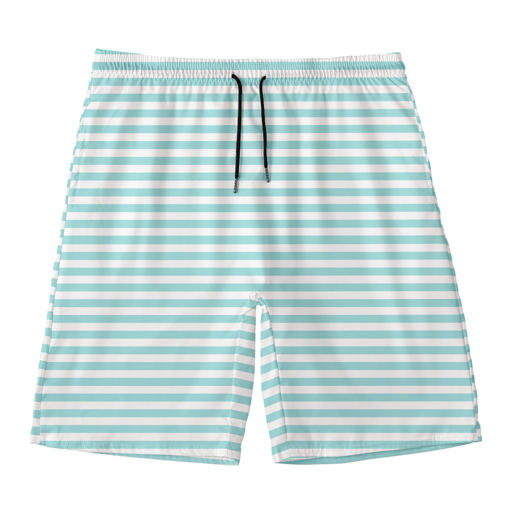 White And Cyan Striped Pattern Print Men's Swim Trunks