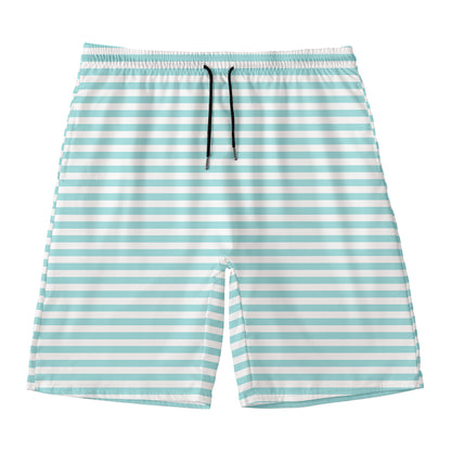 White And Cyan Striped Pattern Print Men's Swim Trunks