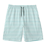 White And Cyan Striped Pattern Print Men's Swim Trunks