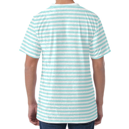 White And Cyan Striped Pattern Print Men's Velvet T-Shirt