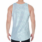 White And Cyan Striped Pattern Print Men's Velvet Tank Top