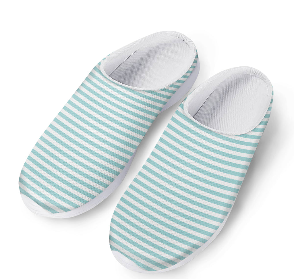 White And Cyan Striped Pattern Print Mesh Casual Shoes