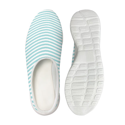 White And Cyan Striped Pattern Print Mesh Casual Shoes