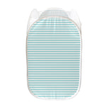 White And Cyan Striped Pattern Print Mesh Laundry Hamper