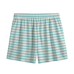 White And Cyan Striped Pattern Print Mesh Shorts