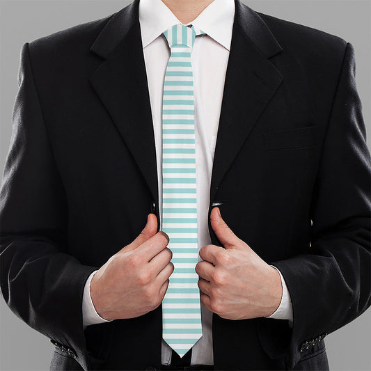 White And Cyan Striped Pattern Print Necktie