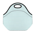 White And Cyan Striped Pattern Print Neoprene Lunch Bag